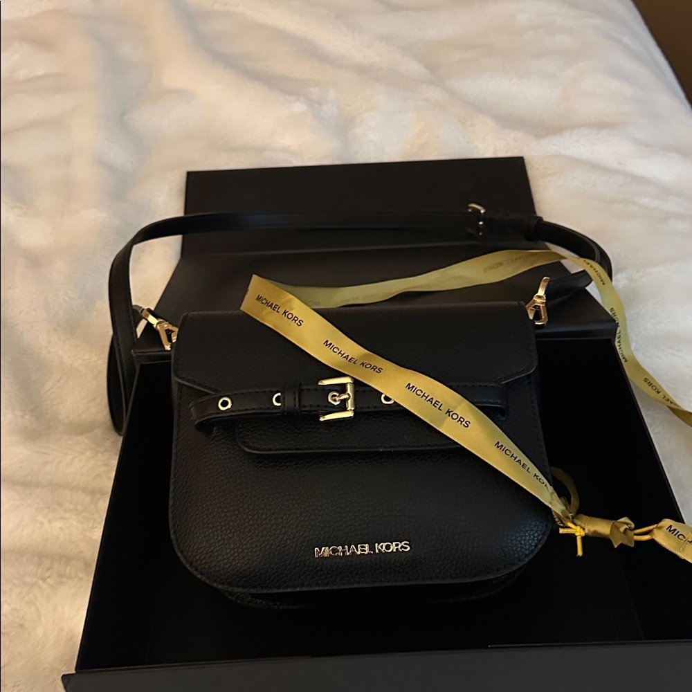 Michael Kors Black Crossbody Bag with Gold Accents